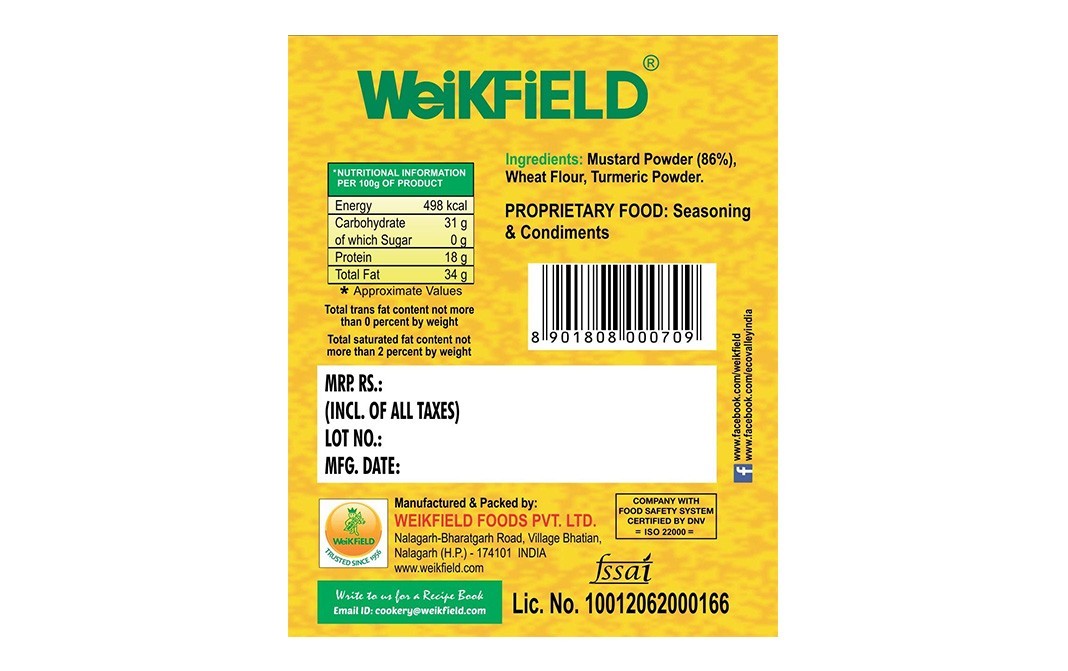 Weikfield Compounded Mustard Seasoning    Plastic Jar  500 grams